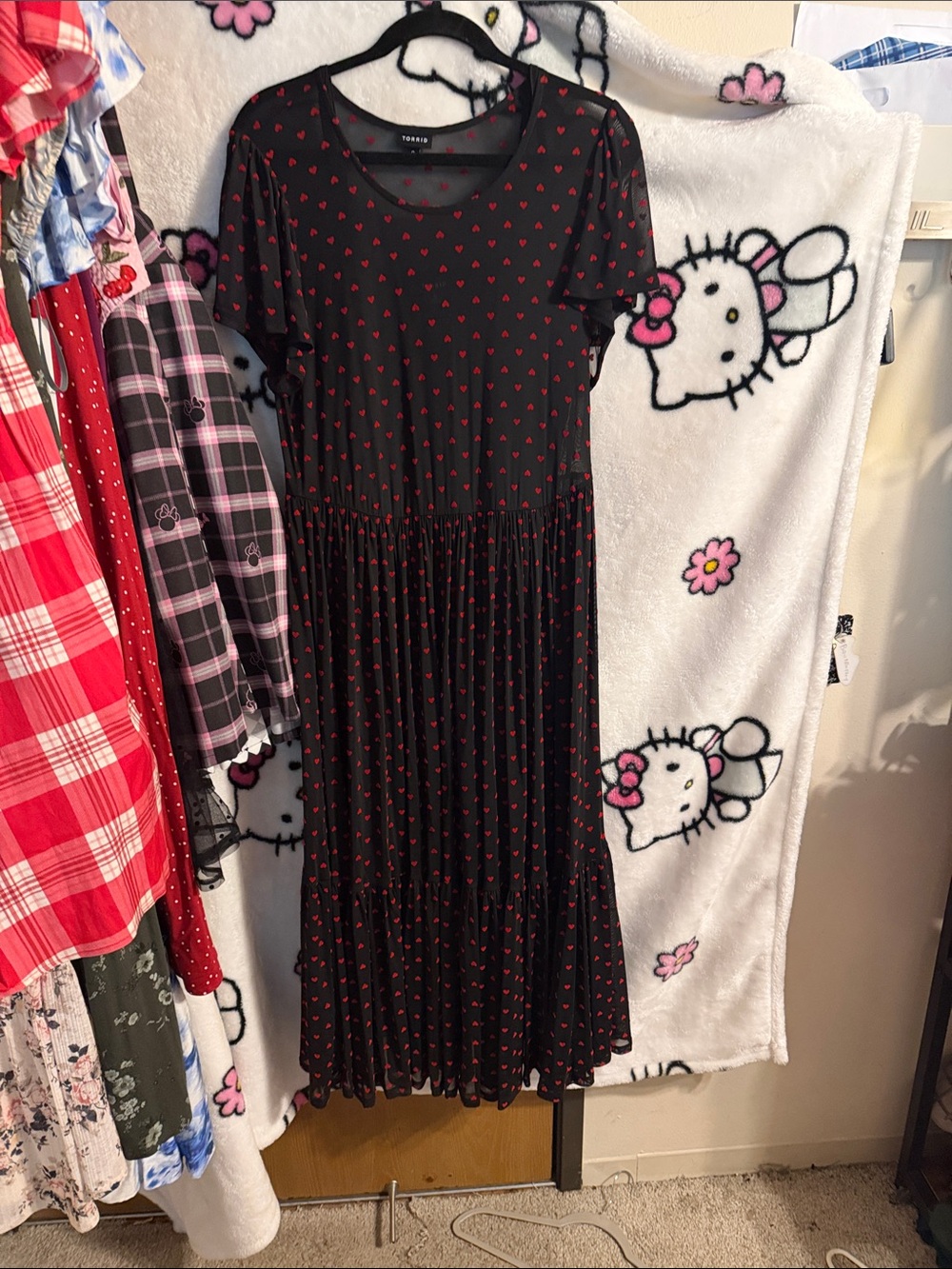 torrid Black Midi Dress with Red Heart Print